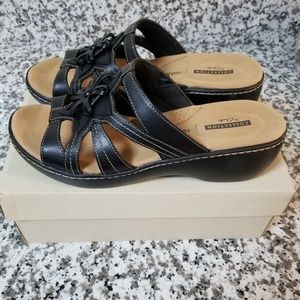 SOLD *Brand New* Clarks Black Leather Clog Sandals